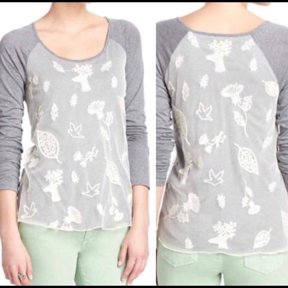 Anthropologie Eloise lace overlay gray top size Medium